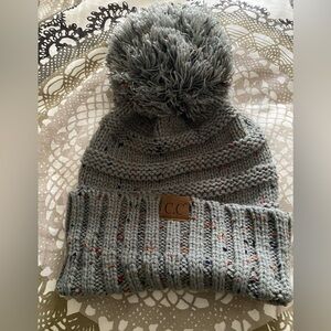 C.C Speckled Gray Pom-Pom Beanie